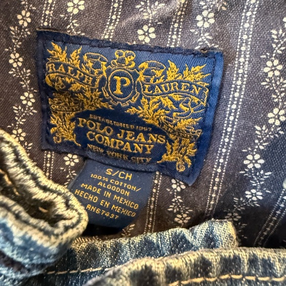 Ralph Lauren Polo Jeans Vintage Distressed Blue Military-Style Denim Jacket - Picture 3 of 6